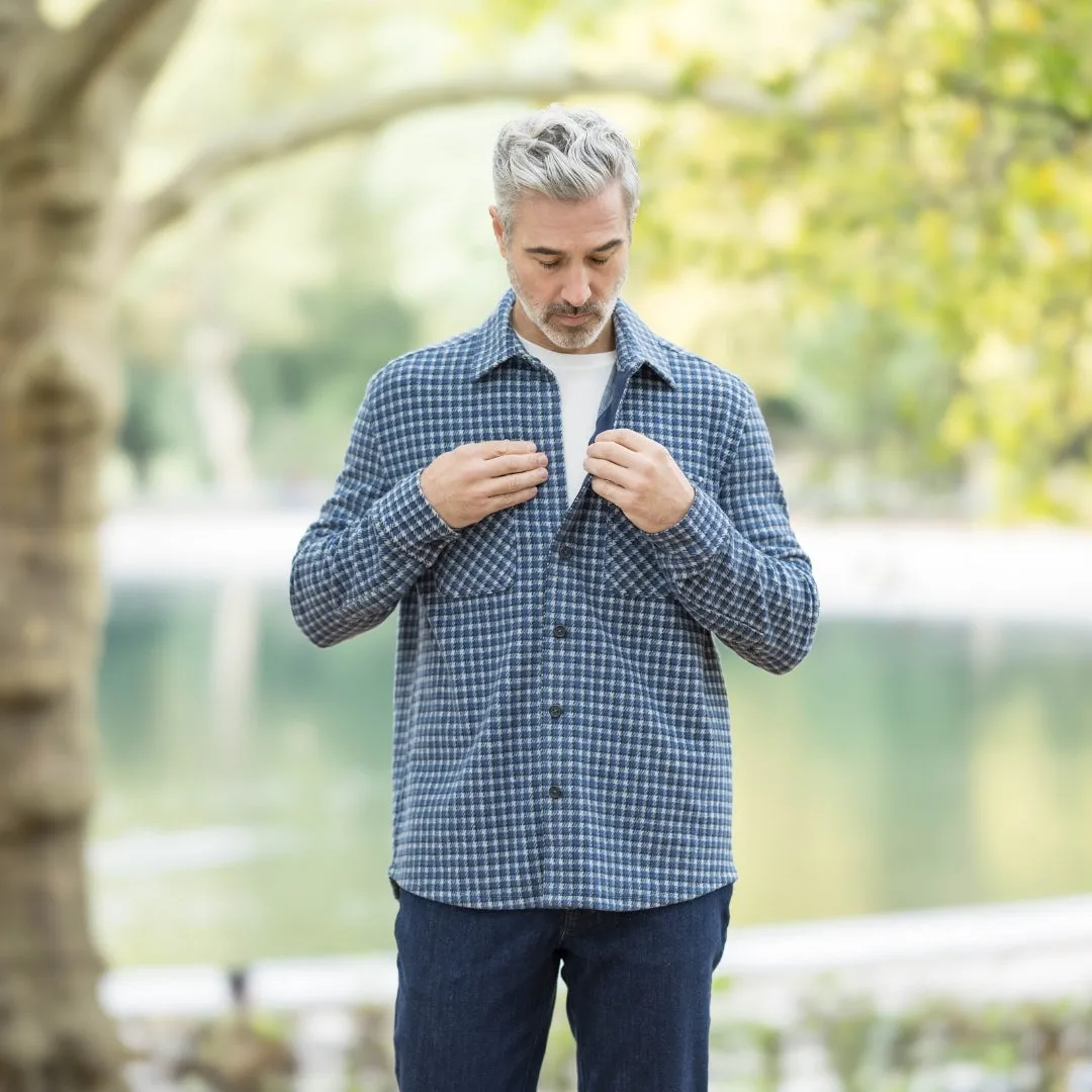 Adaptive Long Sleeve White and Navy Check Flannel Shirt / Combo Layering Piece with Magnetic Closures