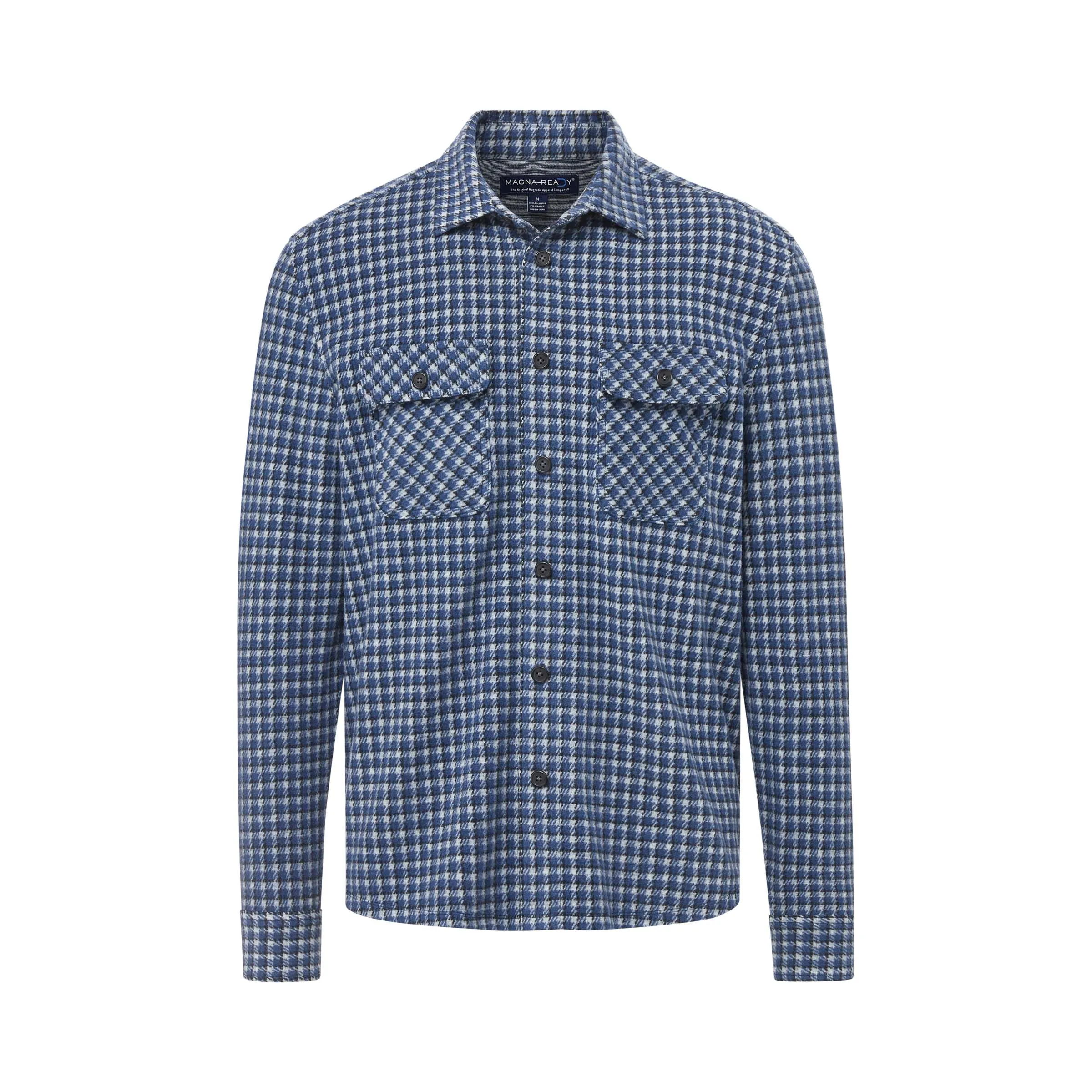 Adaptive Long Sleeve White and Navy Check Flannel Shirt / Combo Layering Piece with Magnetic Closures