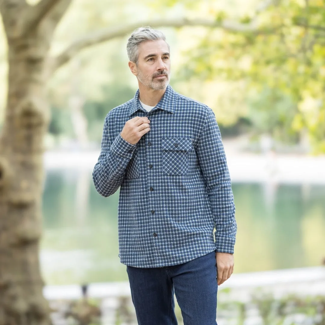 Adaptive Long Sleeve White and Navy Check Flannel Shirt / Combo Layering Piece with Magnetic Closures