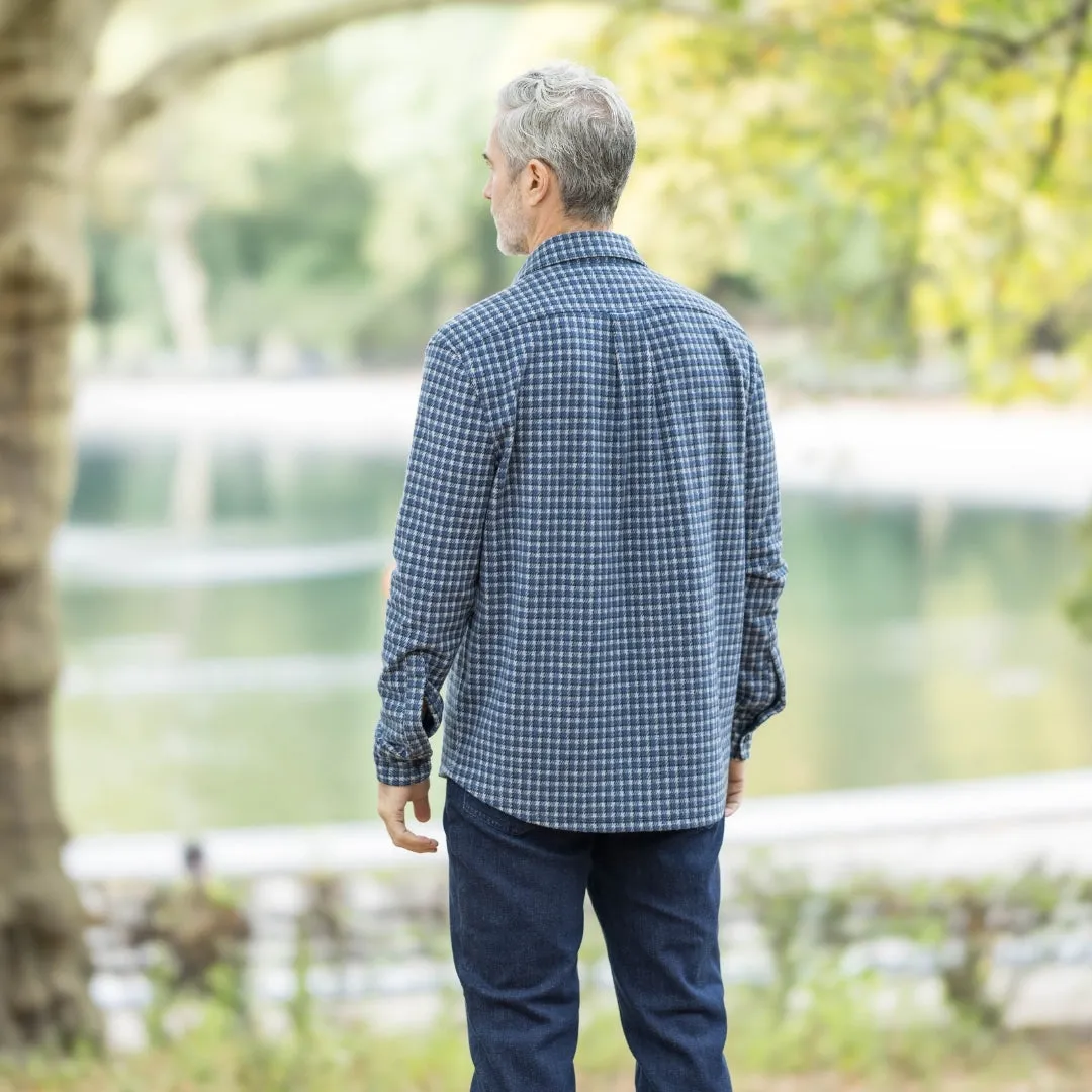 Adaptive Long Sleeve White and Navy Check Flannel Shirt / Combo Layering Piece with Magnetic Closures