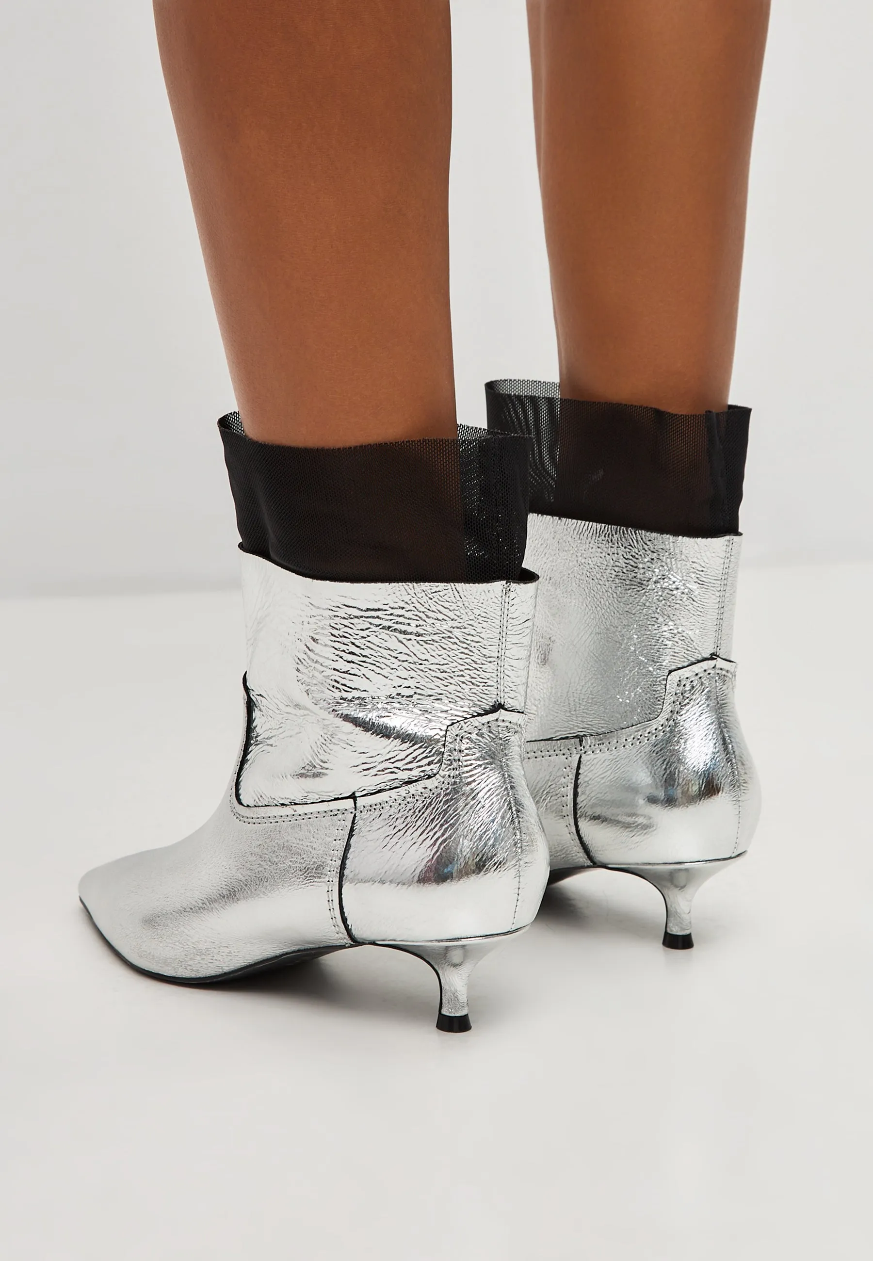 Ankle Boots with Kitten Heel Rhodopis - Metallic Silver