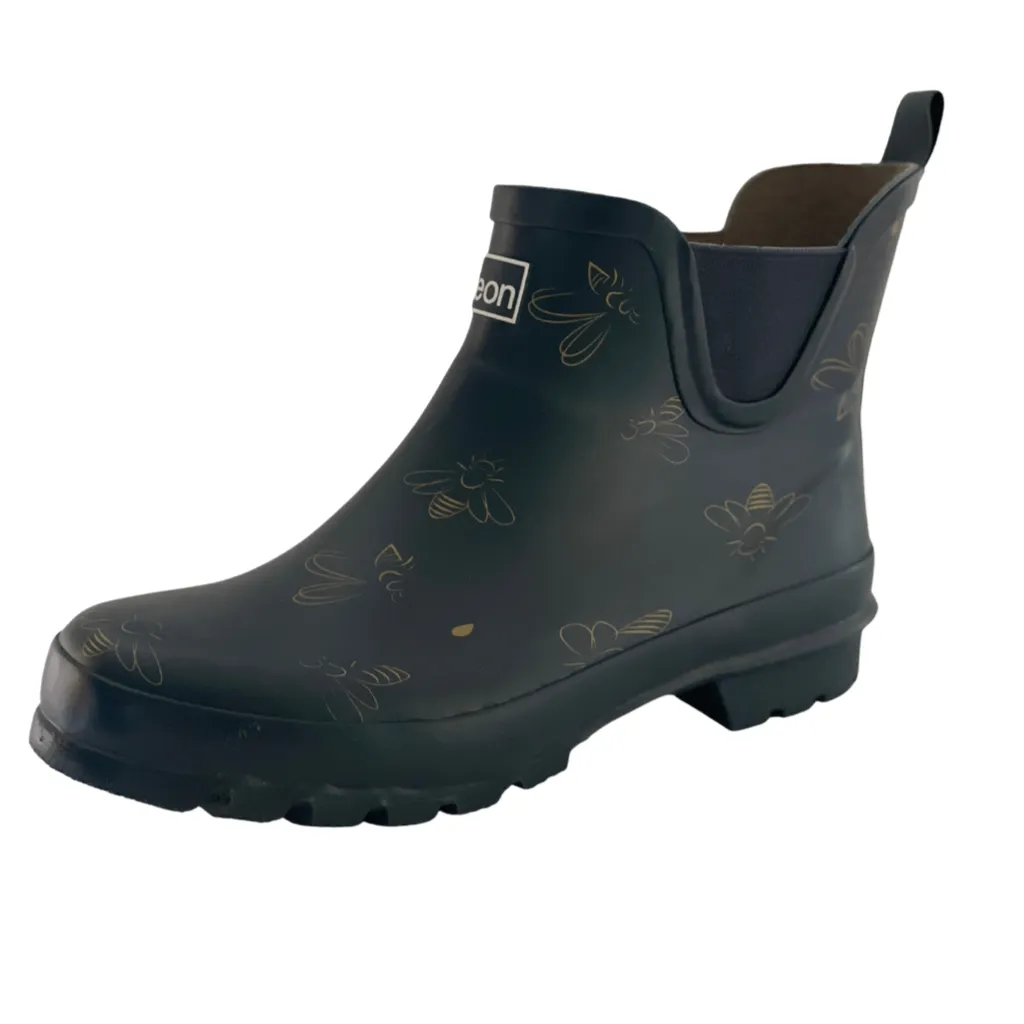 Ankle Height Rain Boots - Navy with Bumble Bees - Wide Foot - Easy to Slip On