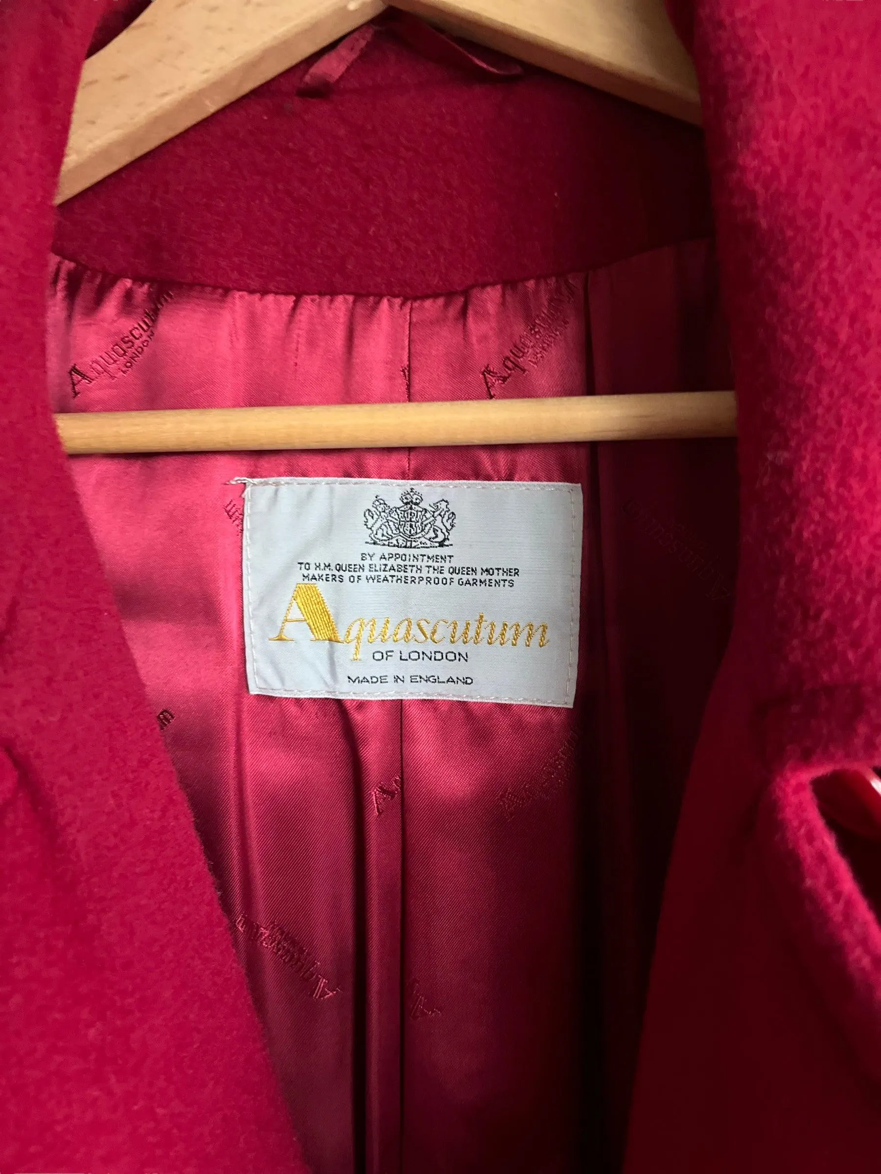 Aquascutum Pure New Wool Raspberry Red Full Length Coat UK Size 12