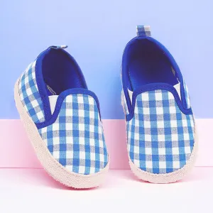 Baby Moo Classic Checkerboard Comfortable Slip-On Anti-Skid Canvas Sneakers - Blue