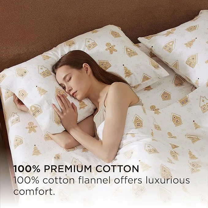 Bedsure 100% Cotton Flannel Pillowcases Almond