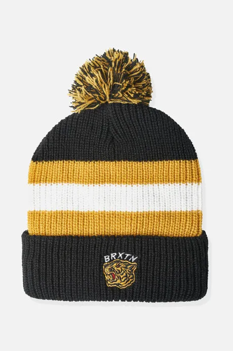 Brixton Kit Pom Beanie - Black Off White/Bright Gold