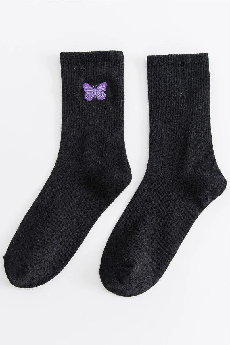 BUTTERFLY EMBROIDERY SIMPLE SOCKS