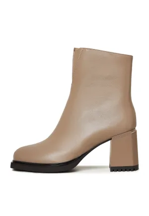 Casual High Heeled Ankle Boots - Beige