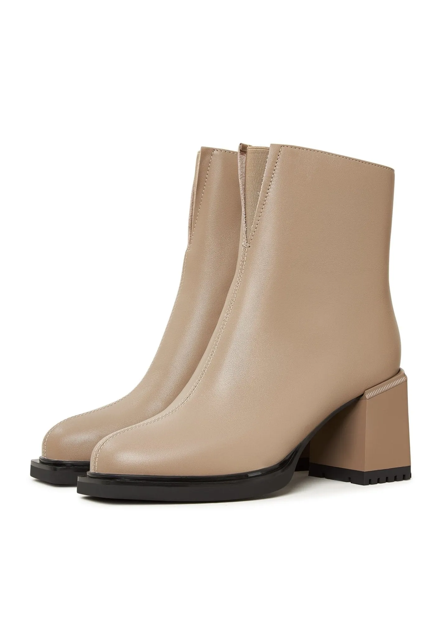 Casual High Heeled Ankle Boots - Beige