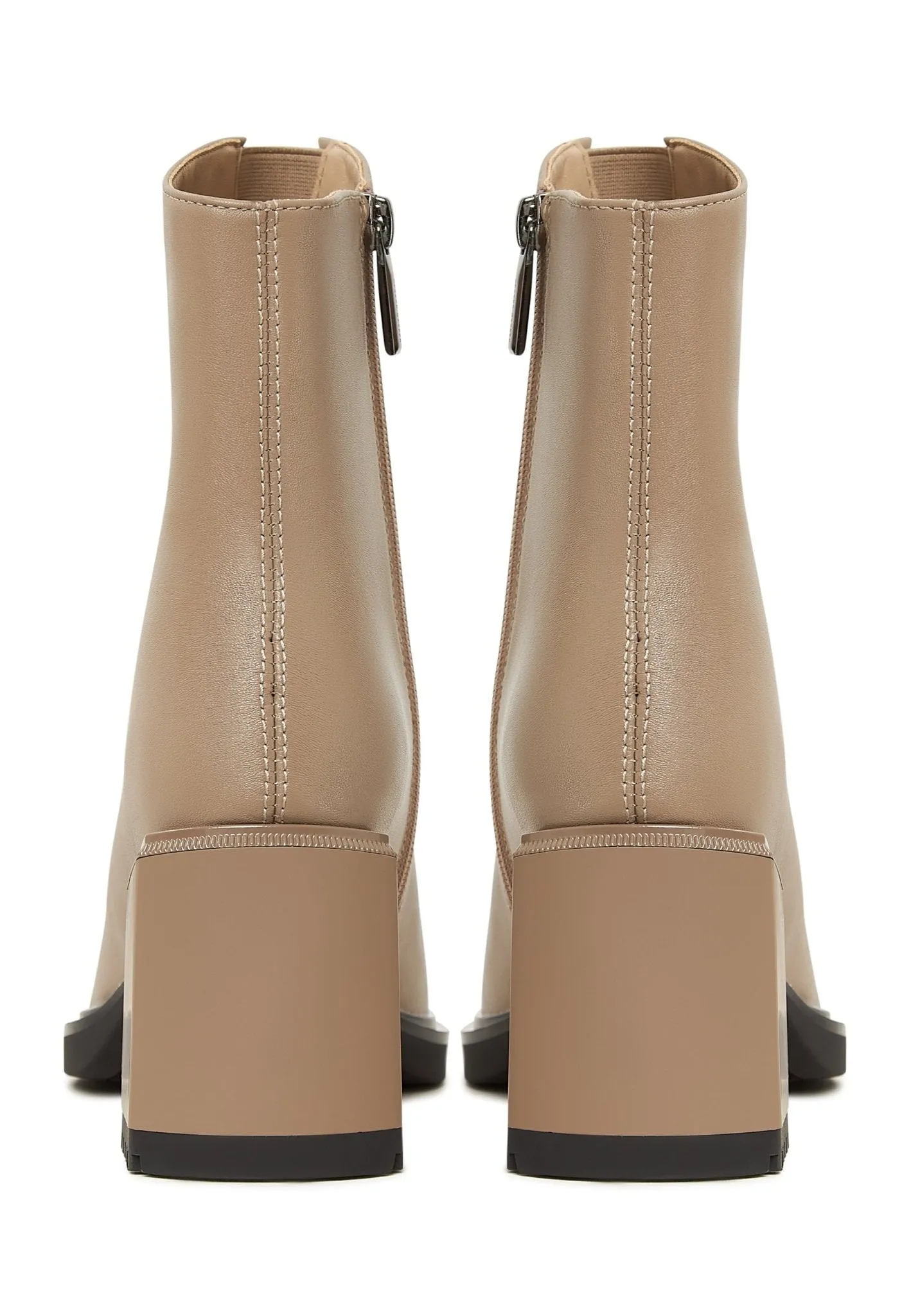 Casual High Heeled Ankle Boots - Beige