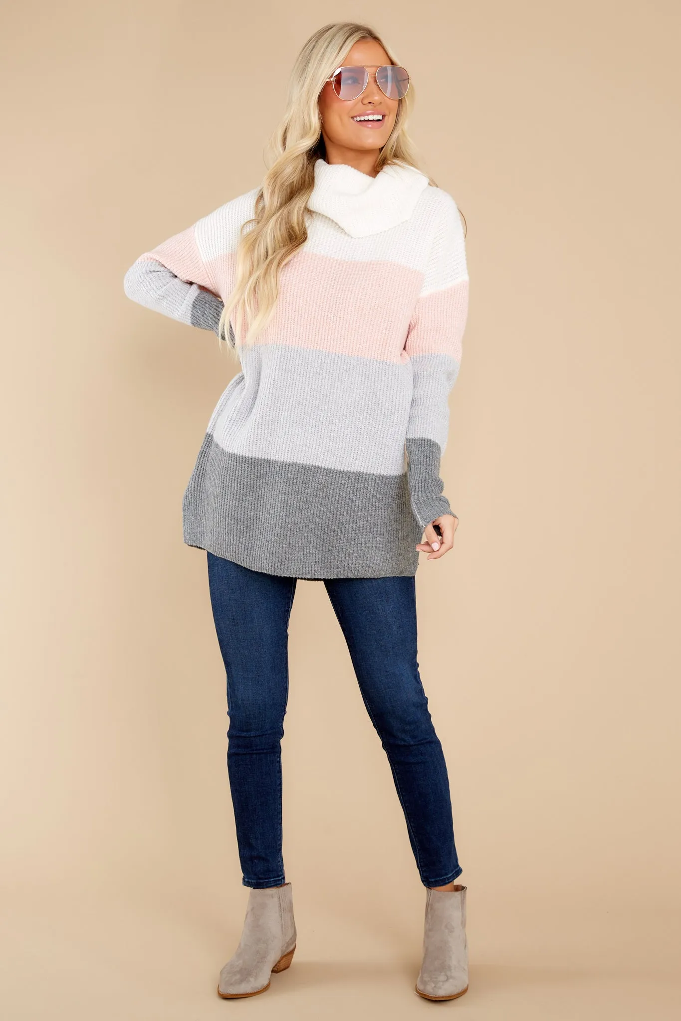 Caught Daydreaming Pink Multi Colorblock Sweater