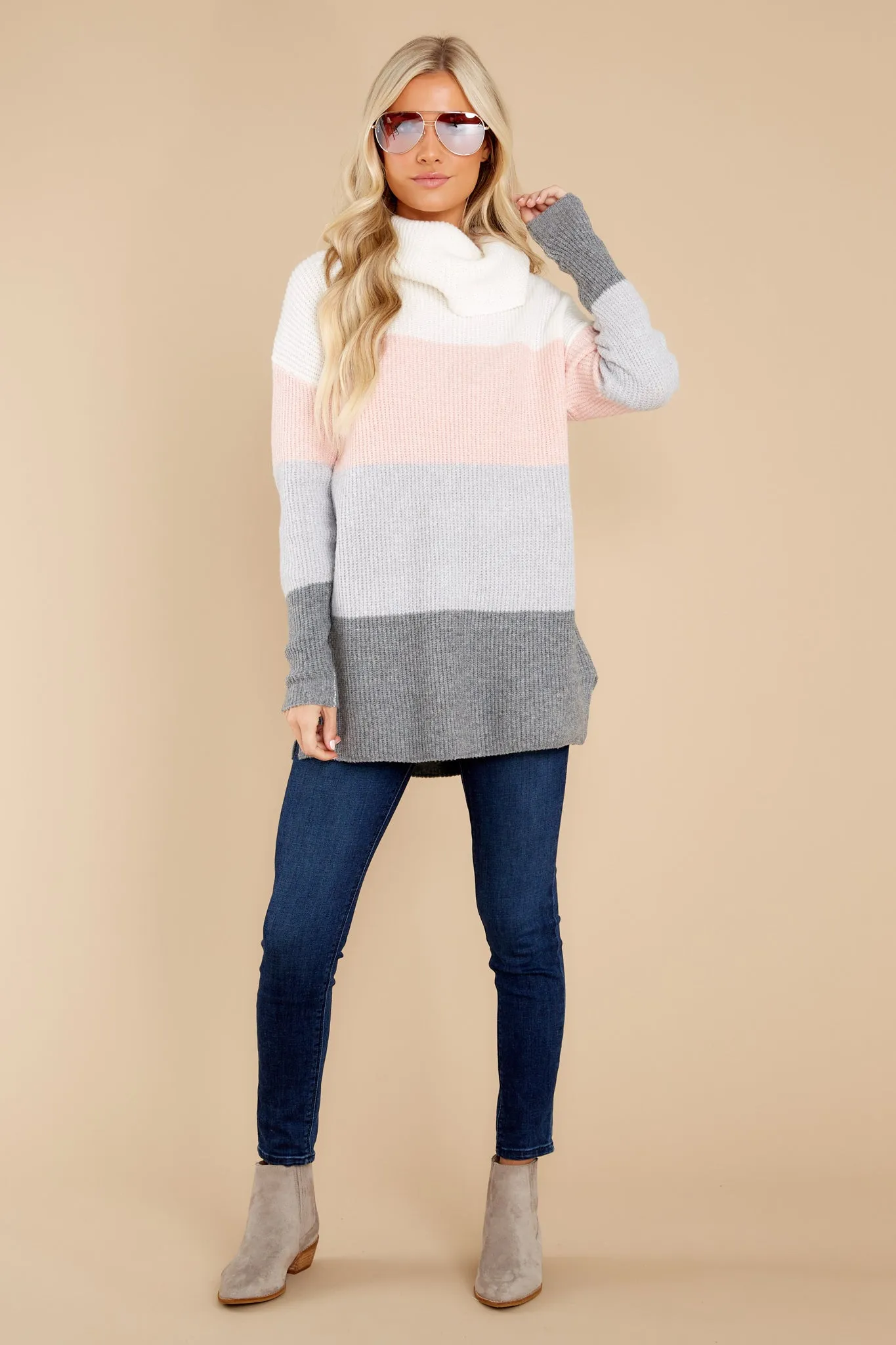 Caught Daydreaming Pink Multi Colorblock Sweater