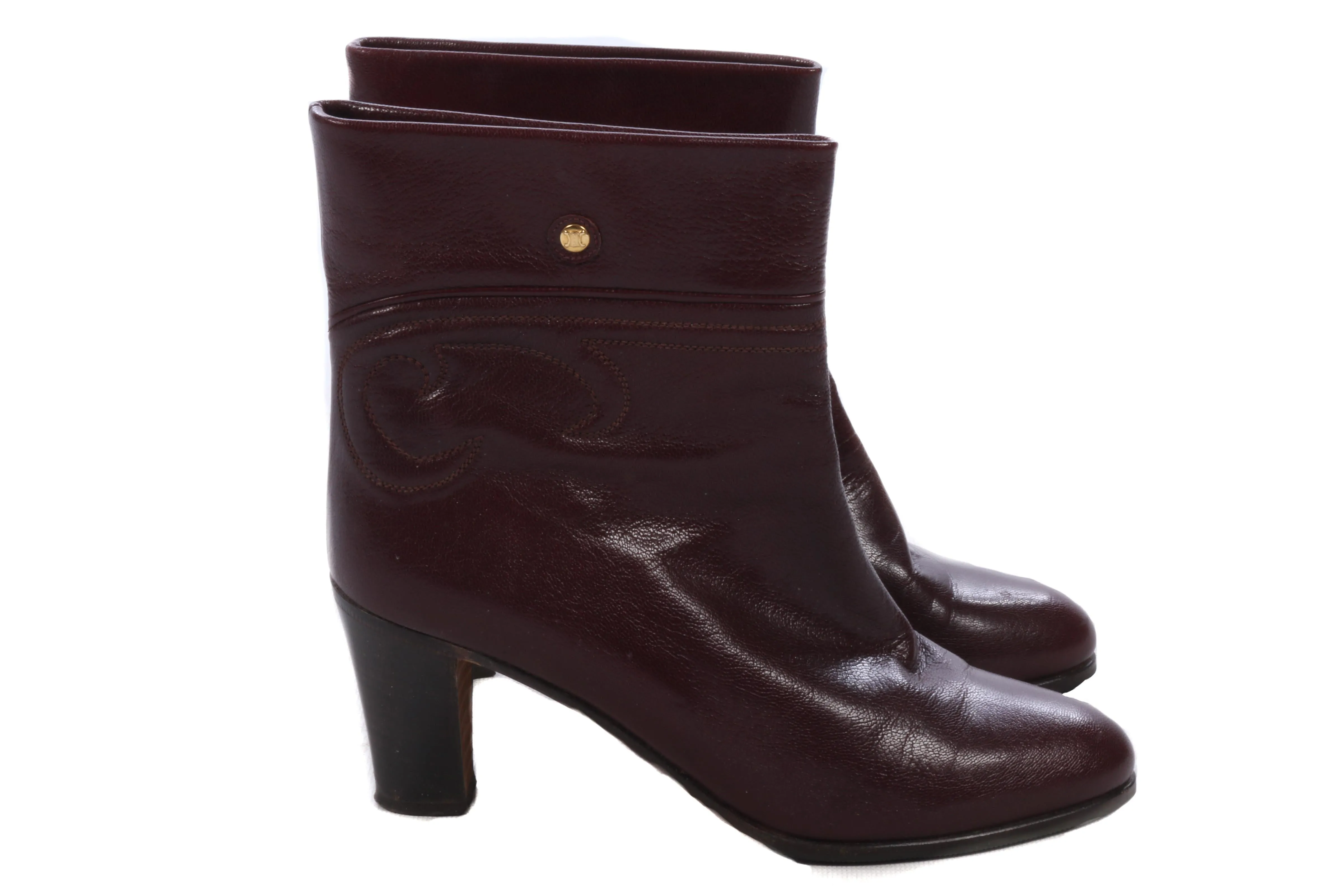 Celine Ankle Boots Burgundy Leather Size 37 1/2