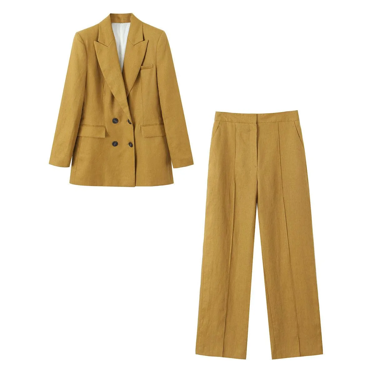 Cotton Double Breasted Suit Jacket with Vest and Trousers