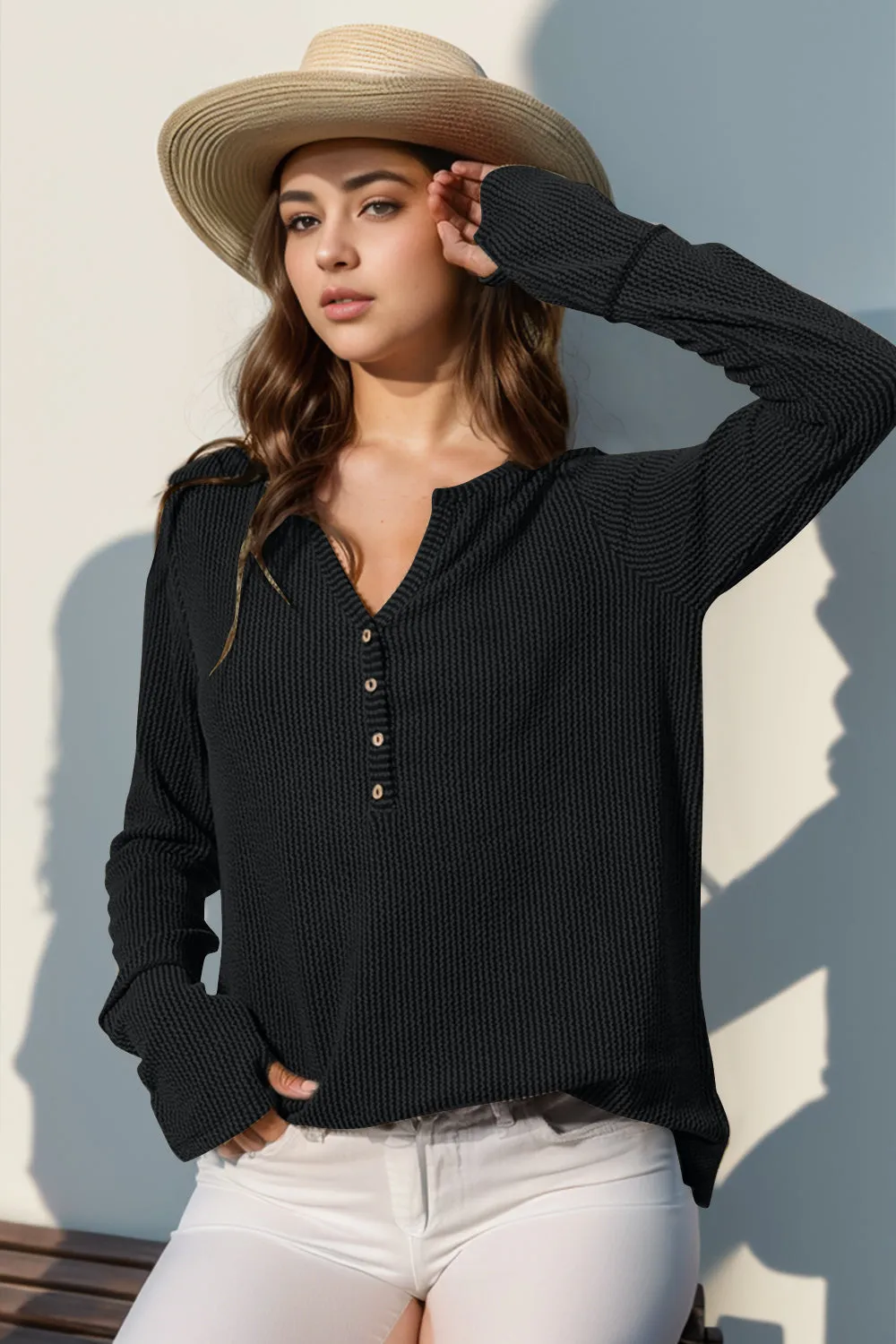 Cozy Casual Ribbed Button Top