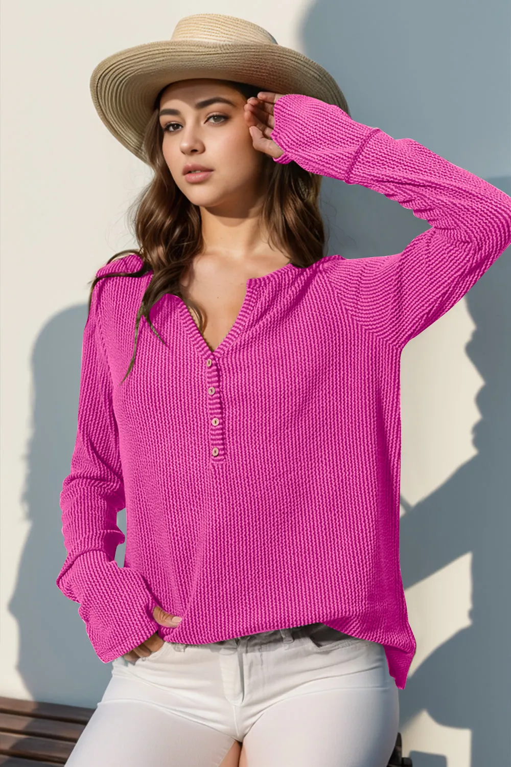 Cozy Casual Ribbed Button Top