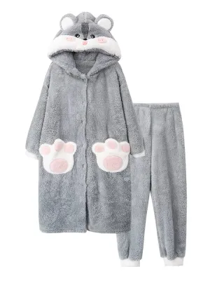 Cuddly Hamster Cozy Winter Fleece Sleepwear Nightgown Set