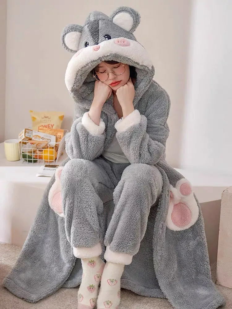 Cuddly Hamster Cozy Winter Fleece Sleepwear Nightgown Set