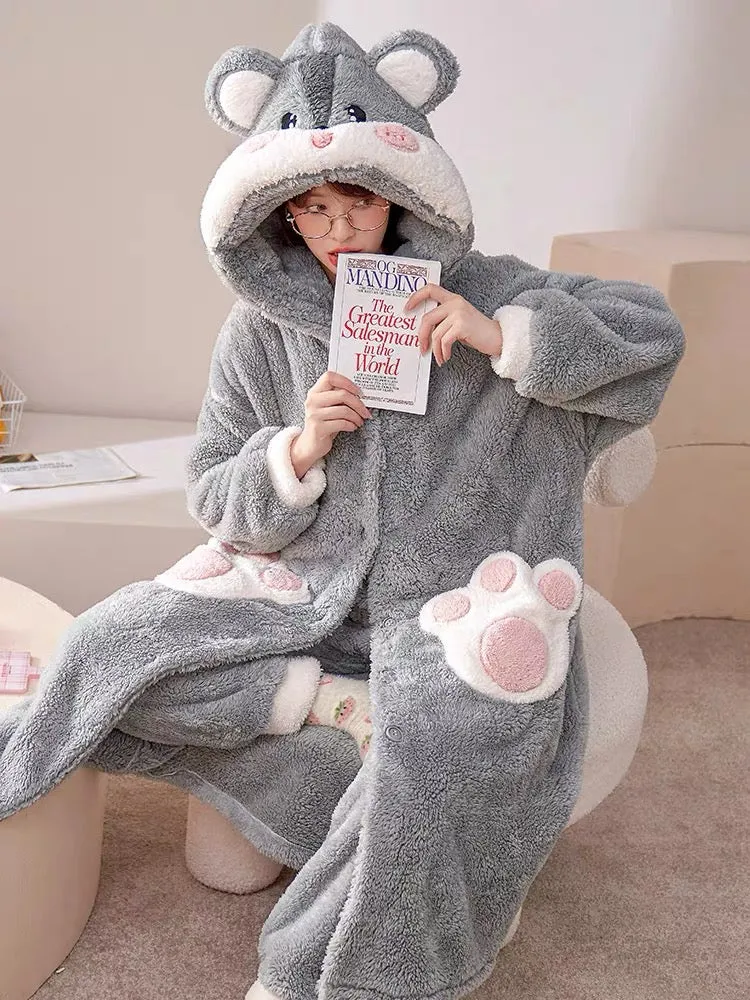 Cuddly Hamster Cozy Winter Fleece Sleepwear Nightgown Set