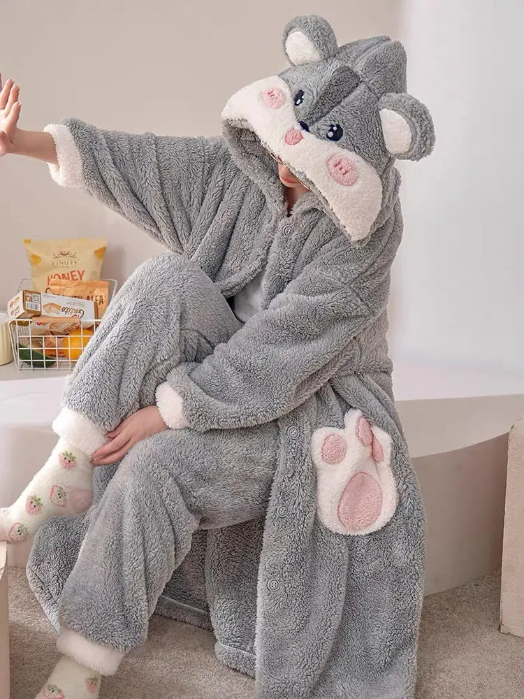 Cuddly Hamster Cozy Winter Fleece Sleepwear Nightgown Set