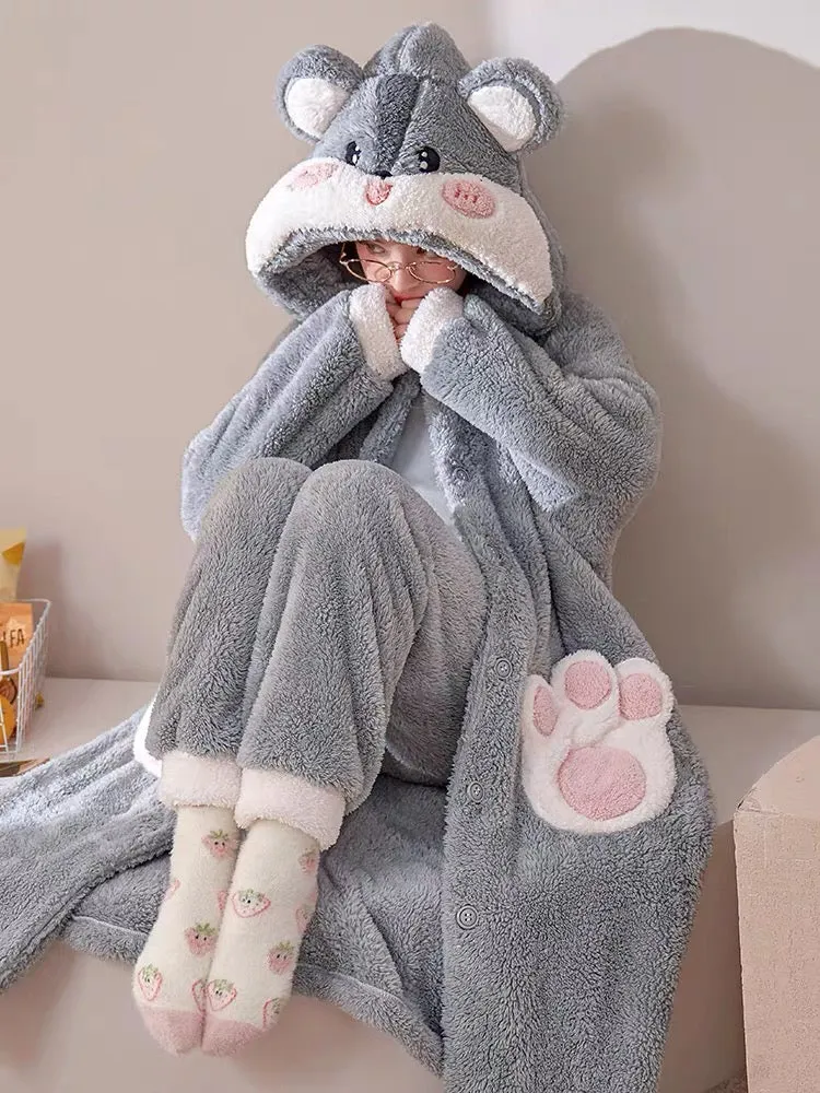 Cuddly Hamster Cozy Winter Fleece Sleepwear Nightgown Set