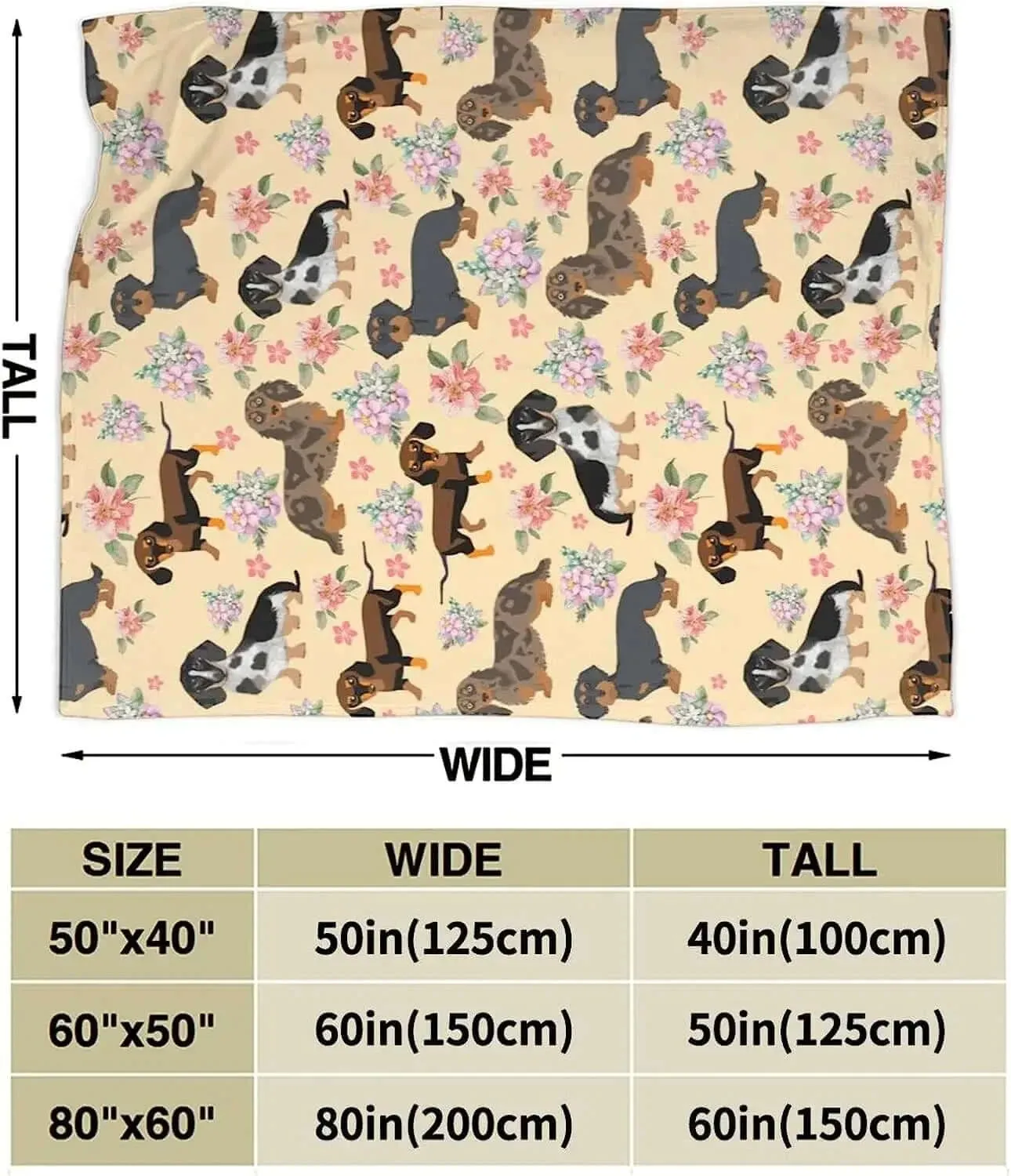 Dachshund Sausage Dogs Floral Flannel Throw Blanket