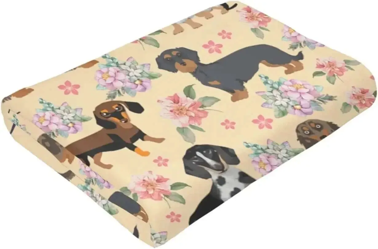 Dachshund Sausage Dogs Floral Flannel Throw Blanket