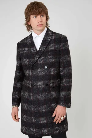 Danger Slim Fit Black Check Double Breasted Coat