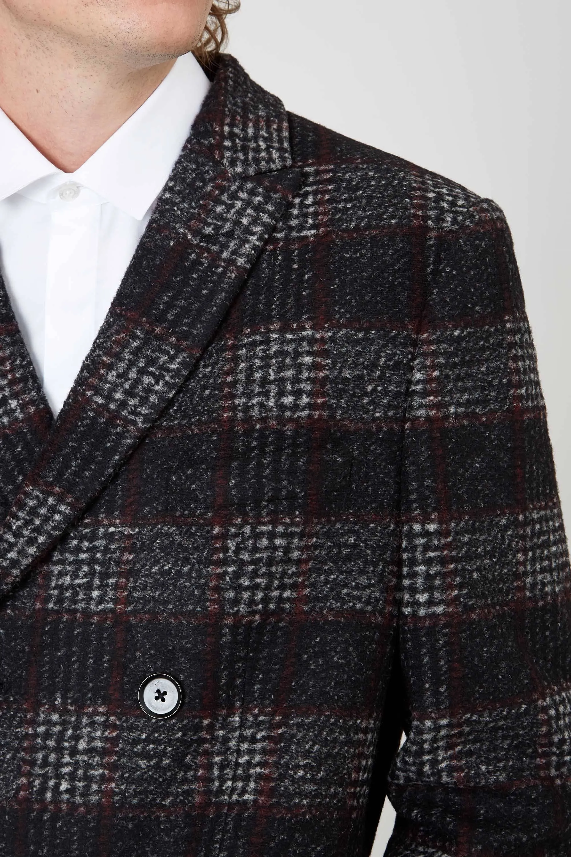 Danger Slim Fit Black Check Double Breasted Coat