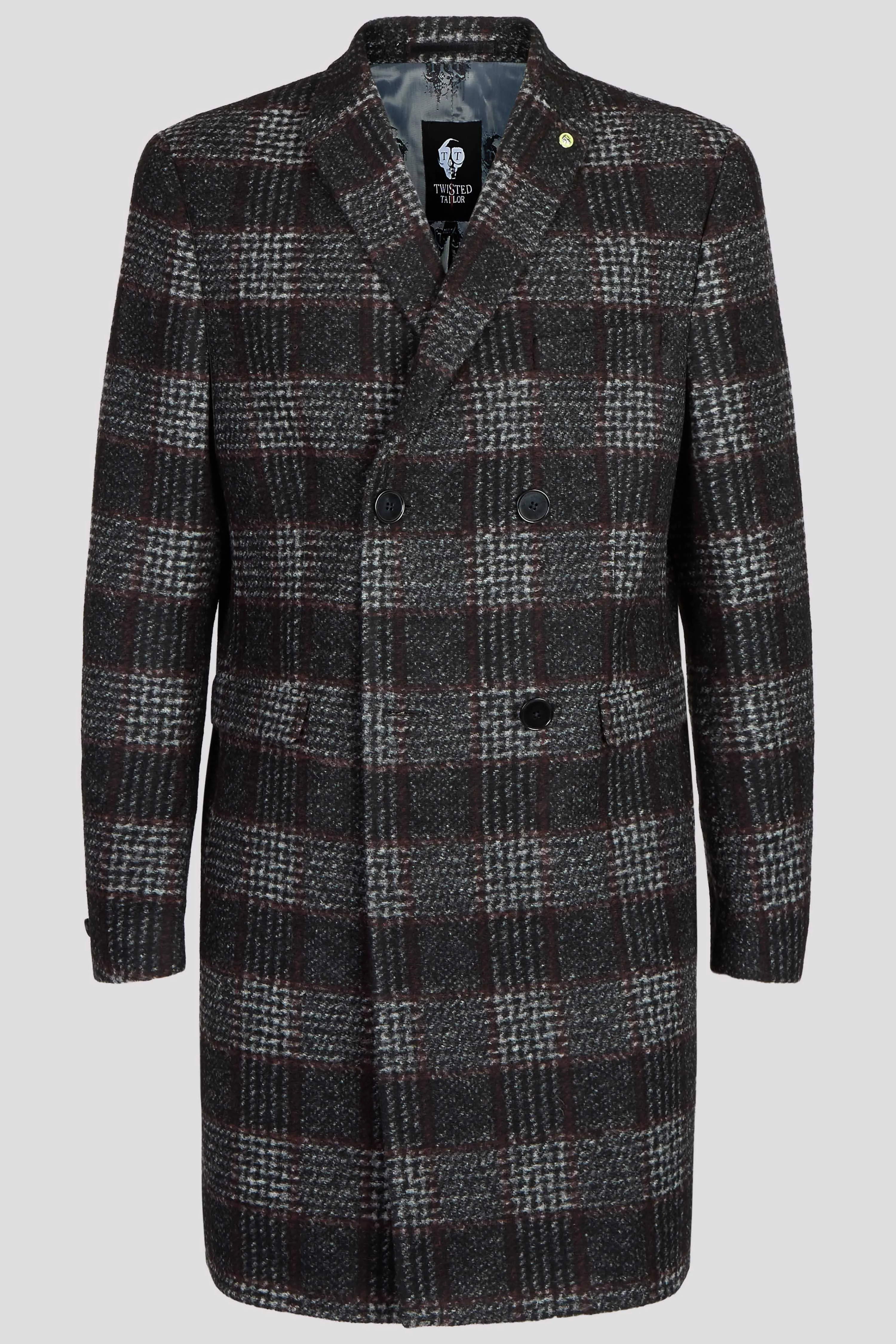 Danger Slim Fit Black Check Double Breasted Coat