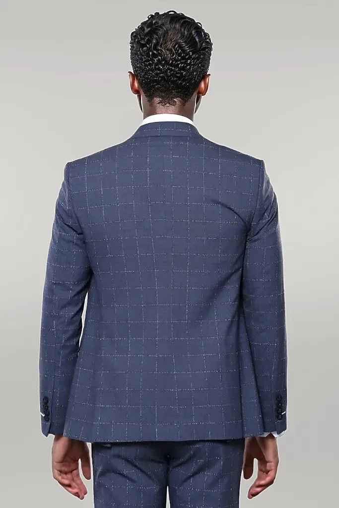 Dark Blue Vested Checked Men Suit | Wessi