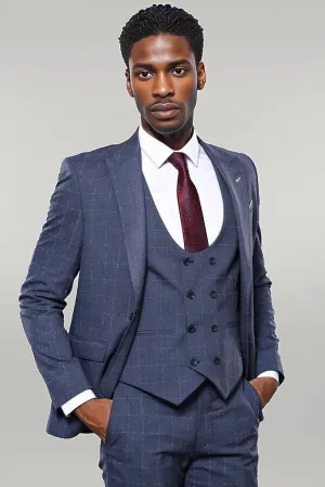 Dark Blue Vested Checked Men Suit | Wessi