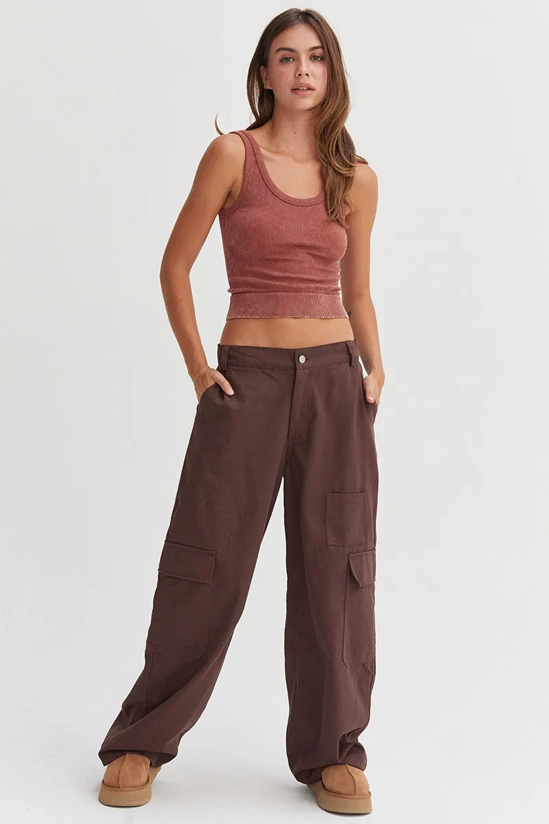 Elastic Waist Wide-Leg Cargo Pants