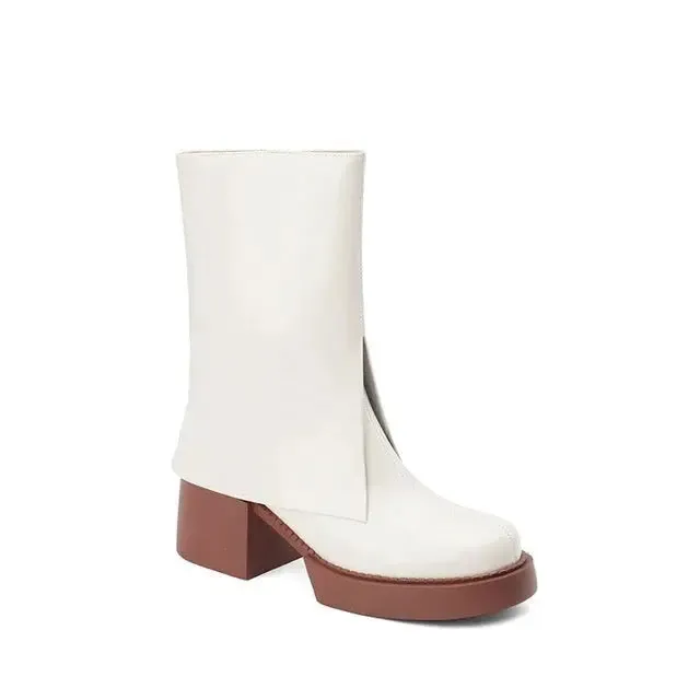 Eloise Cream White Leather Boots