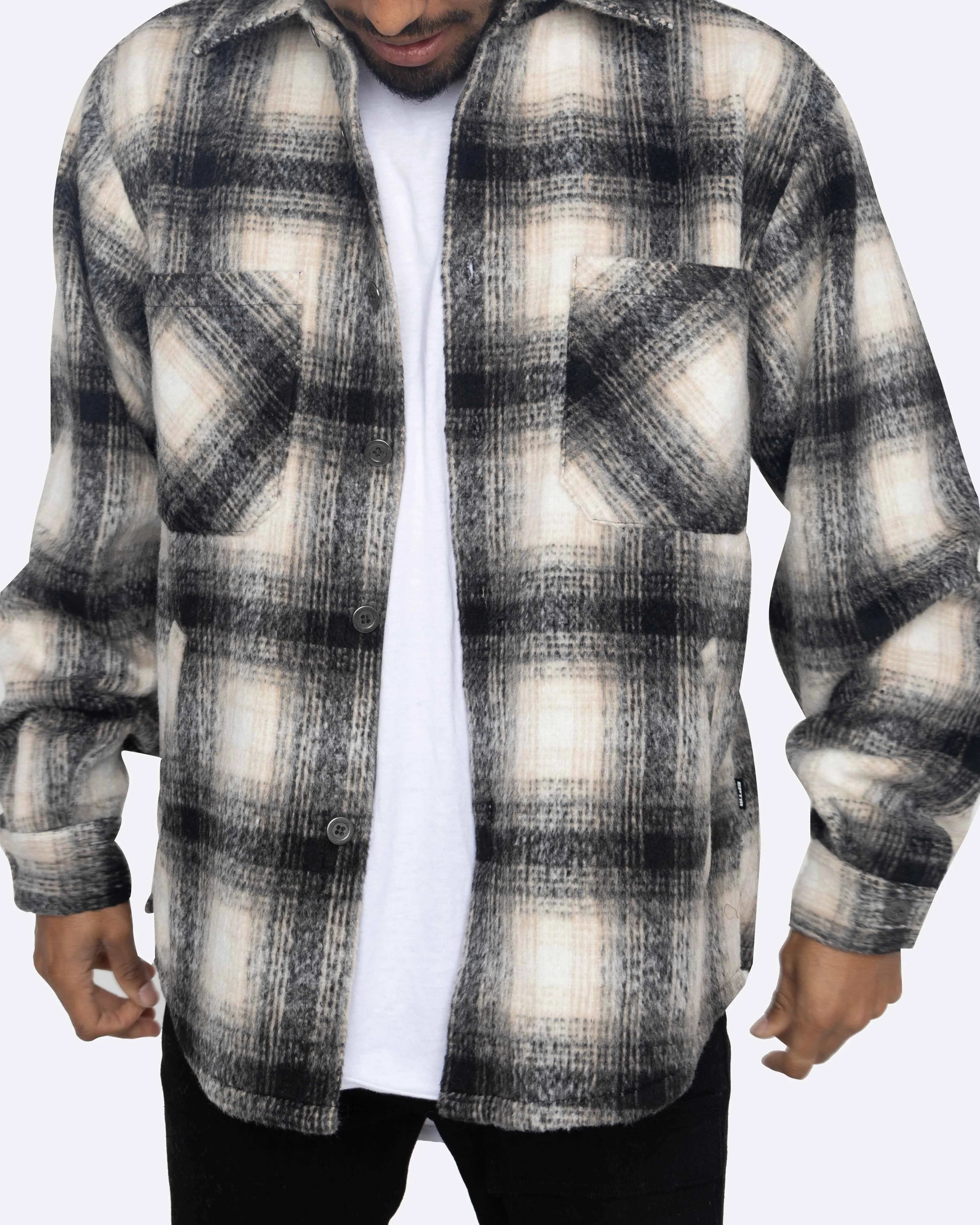 EPTM BIG N TALL SLIT FLANNEL SHIRT-BLACK/WHITE