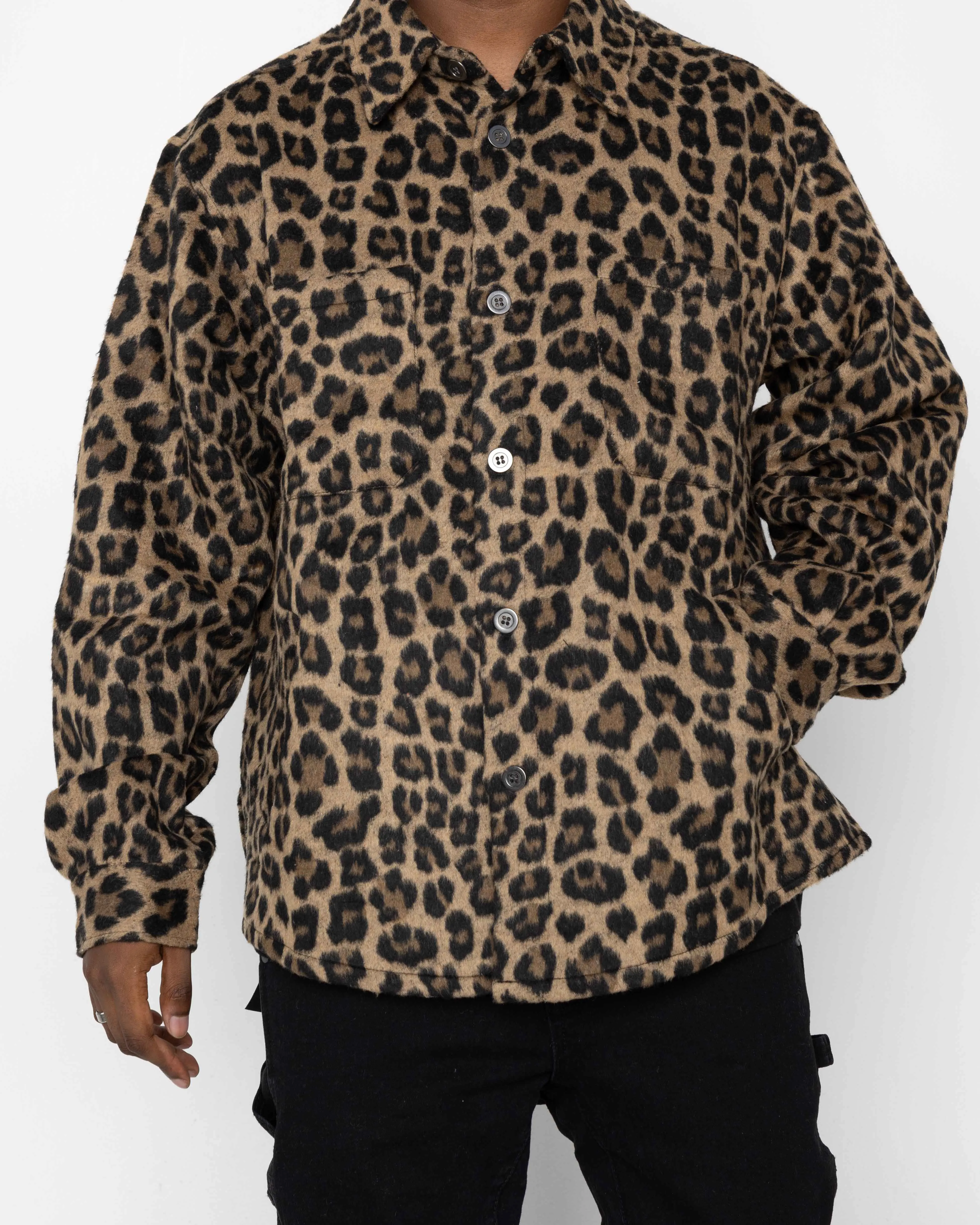 EPTM SIDE SLIT FLANNEL-LEOPARD