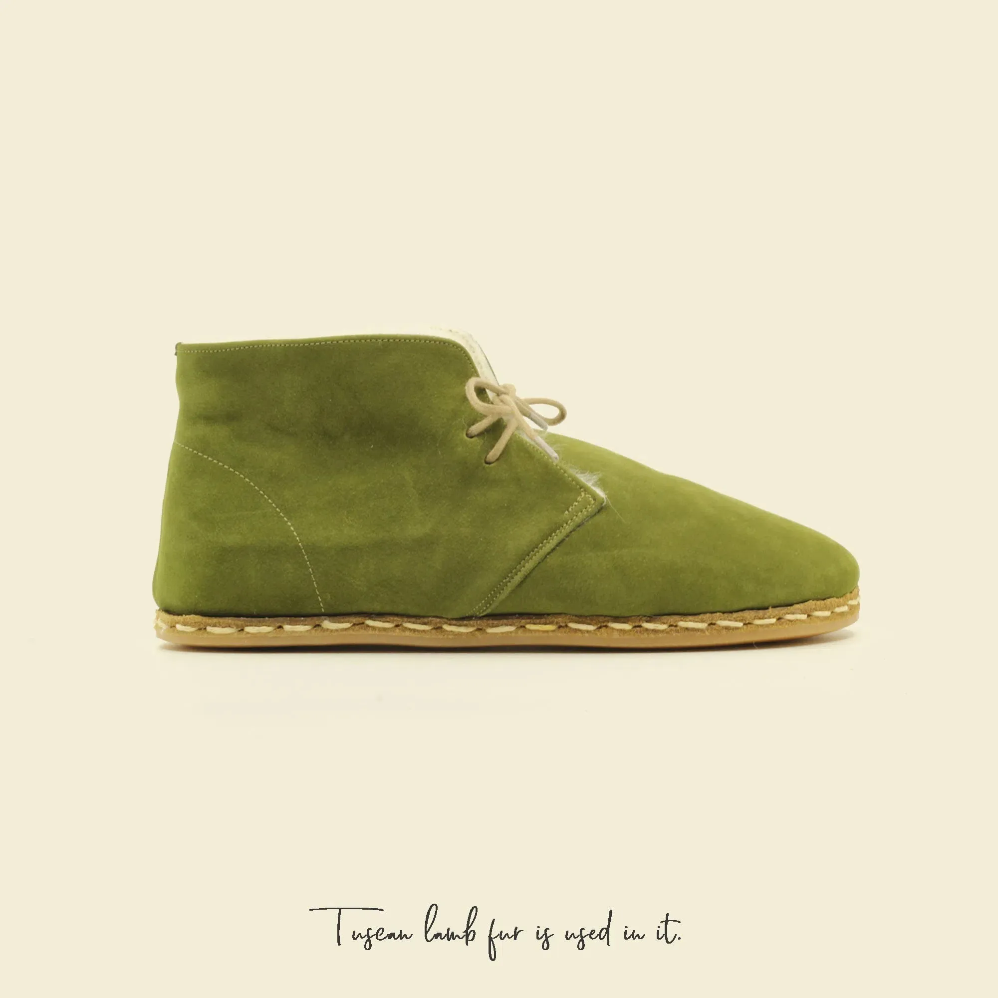 Handmade Green Barefoot Shearling Oxford Boots For Women