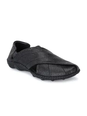 Hitz Men's Black Leather Slip-On Shoe Style Sandals