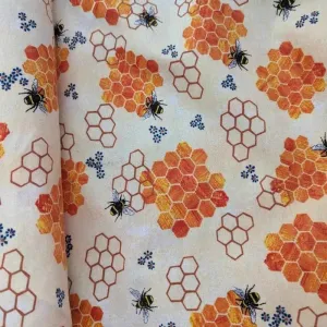 Honeycomb and Bees FLANNEL on Cream