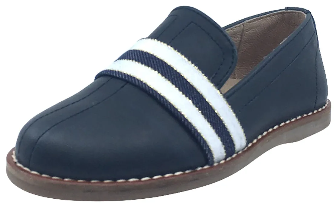 Hoo Shoes Boy's & Girl's Navy Blue White Band Leather Lined Slip-Ons