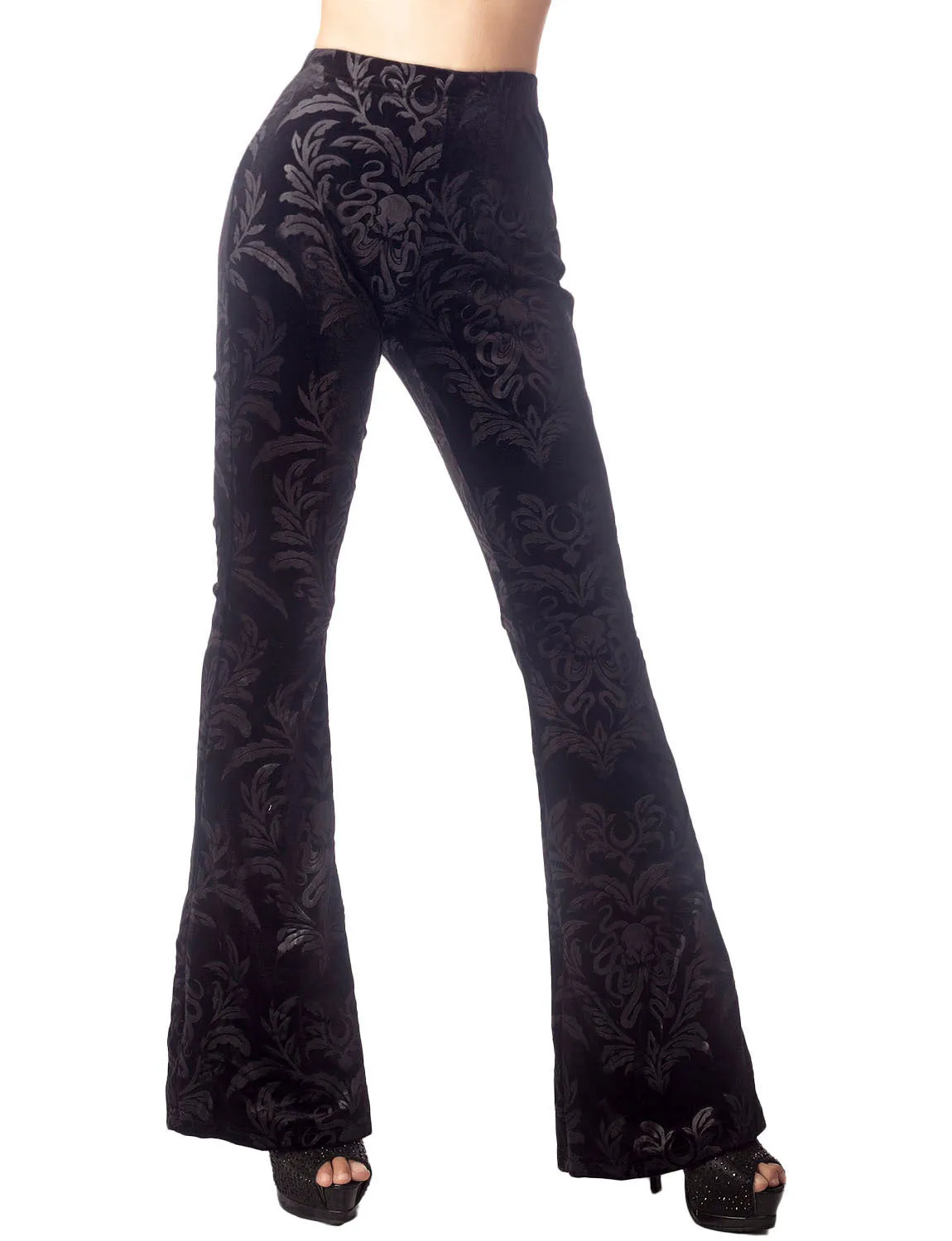 iB-iP Women's Embossed Pants Patterned Slim Fit And Flare Wide Leg Trouser