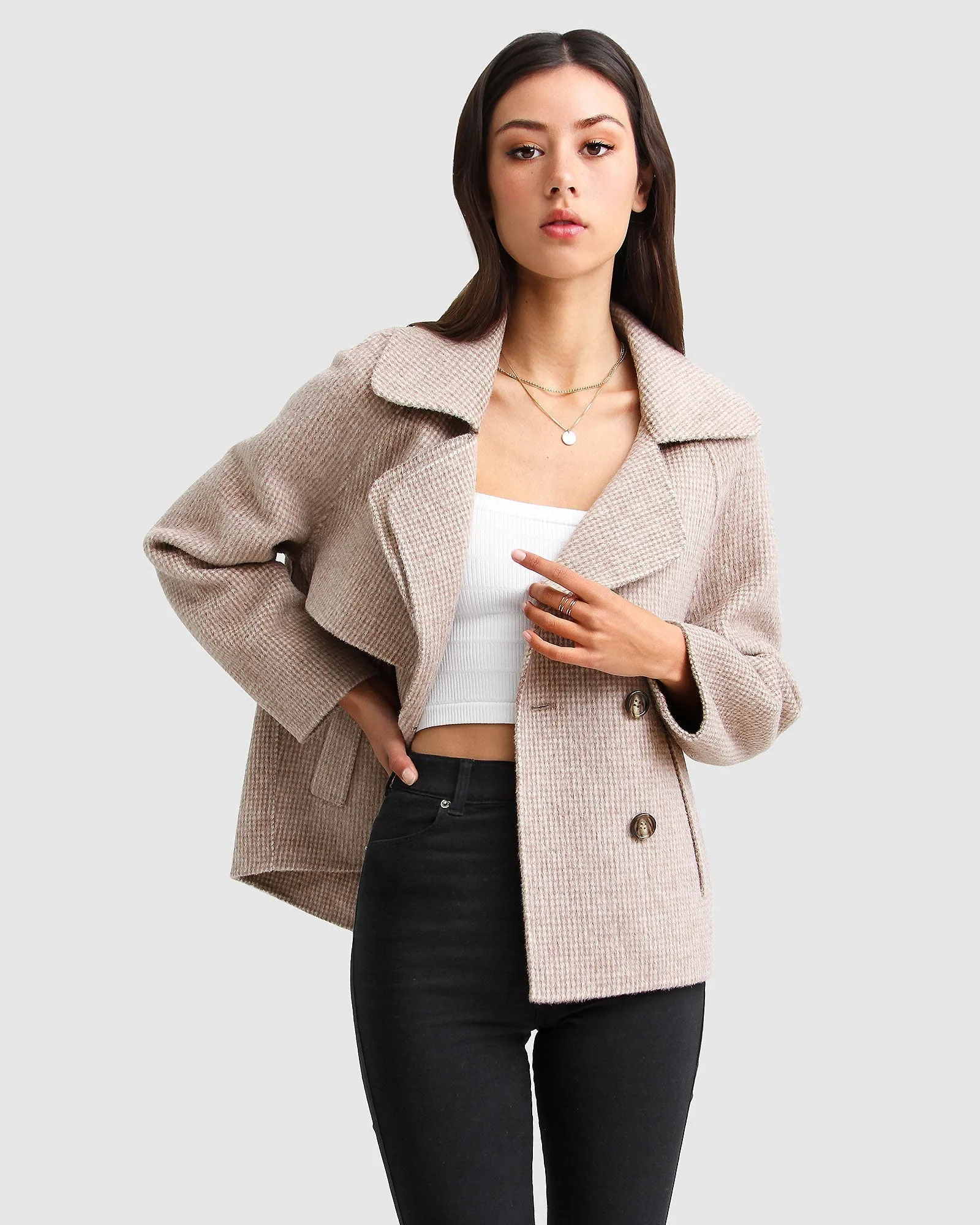 I'm Yours Wool Blend Peacoat - Beige