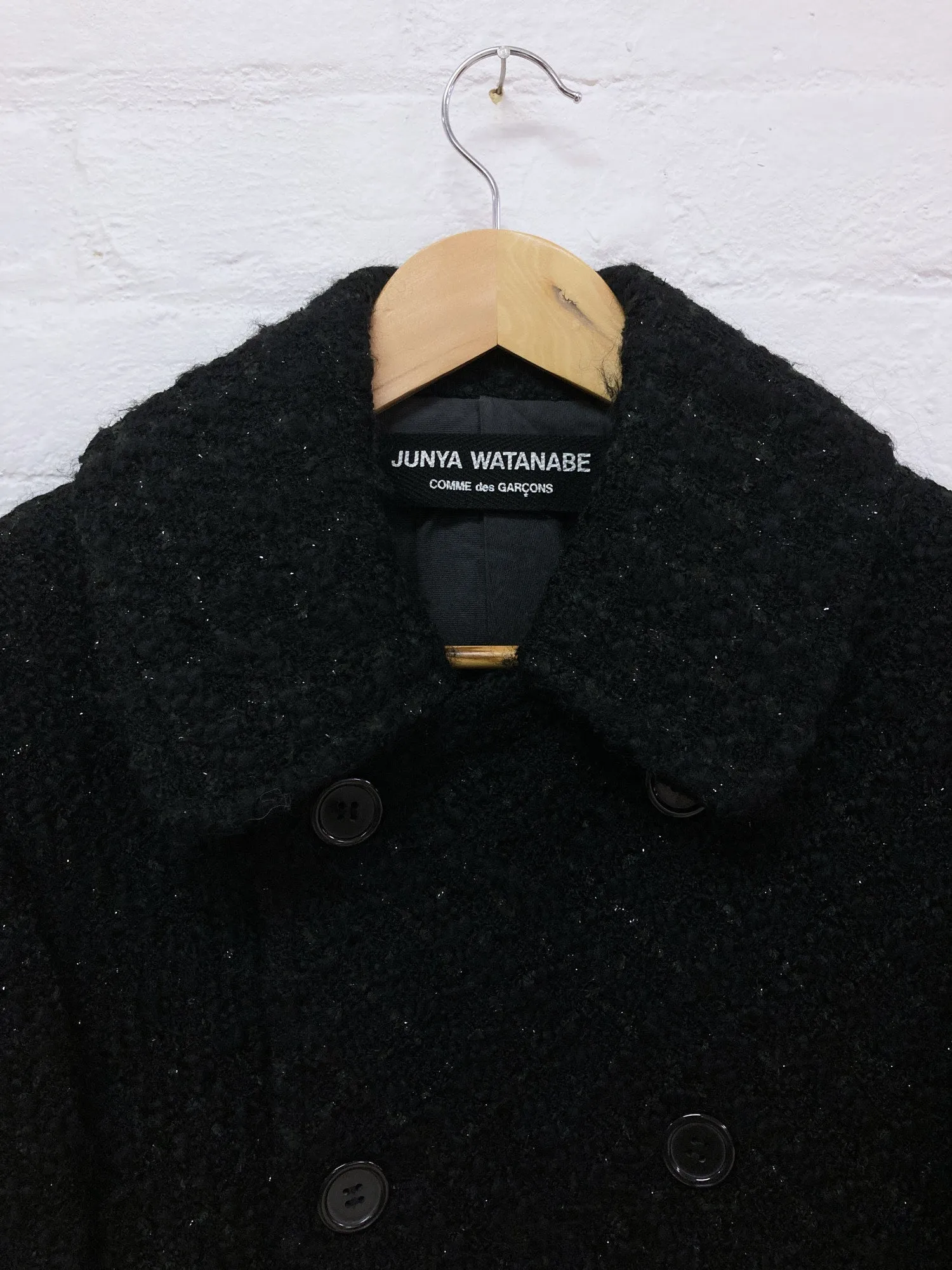 Junya Watanabe Comme des Garcons black wool boucle unfinished hem pea coat