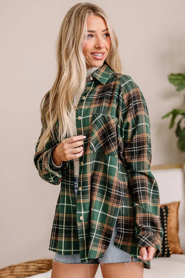 Katie Oversized Flannel Shirt | Hunter Green