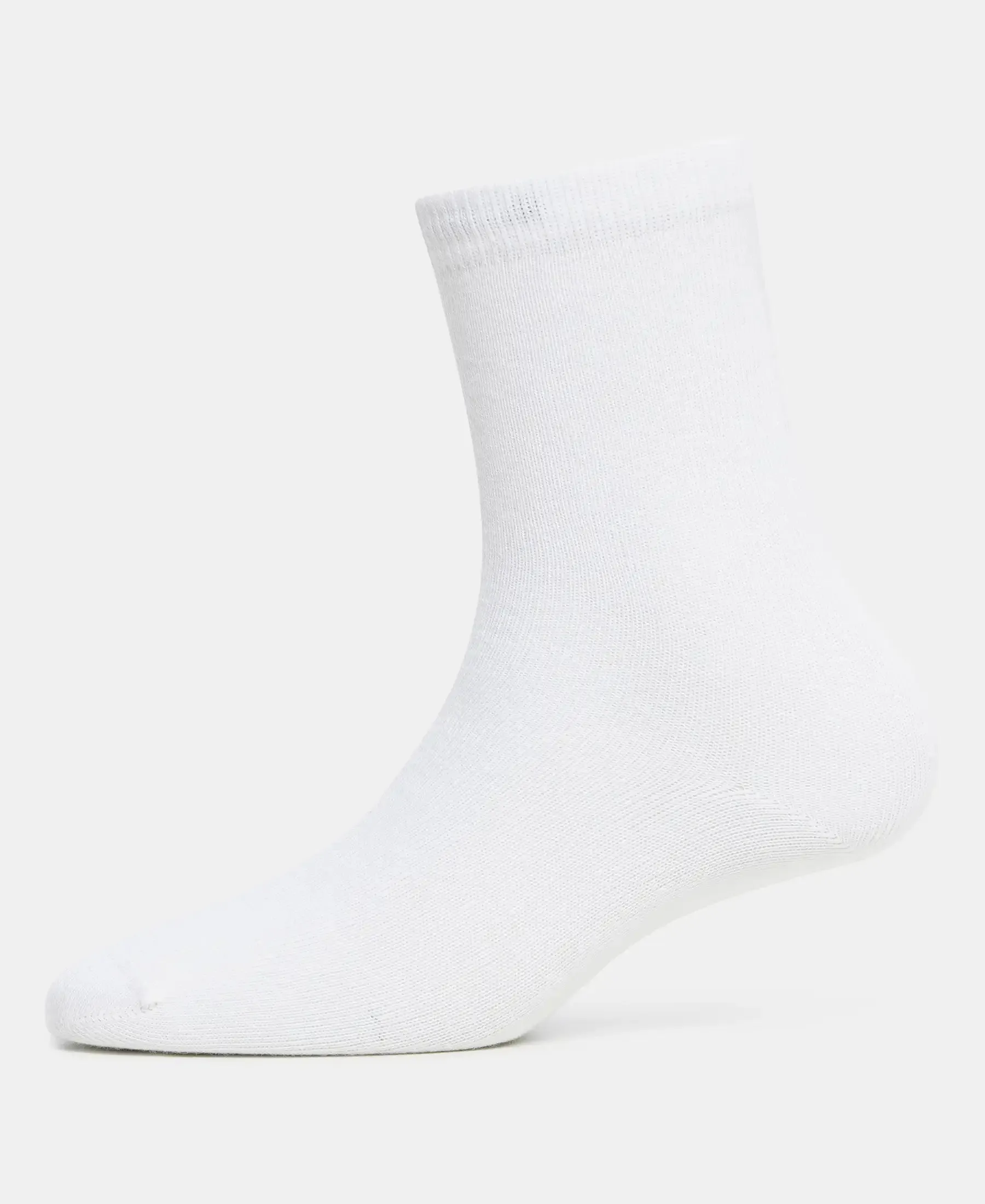 Kid's Compact Cotton Stretch Solid Calf Length Socks With StayFresh Treatment - White (Pack of 2)