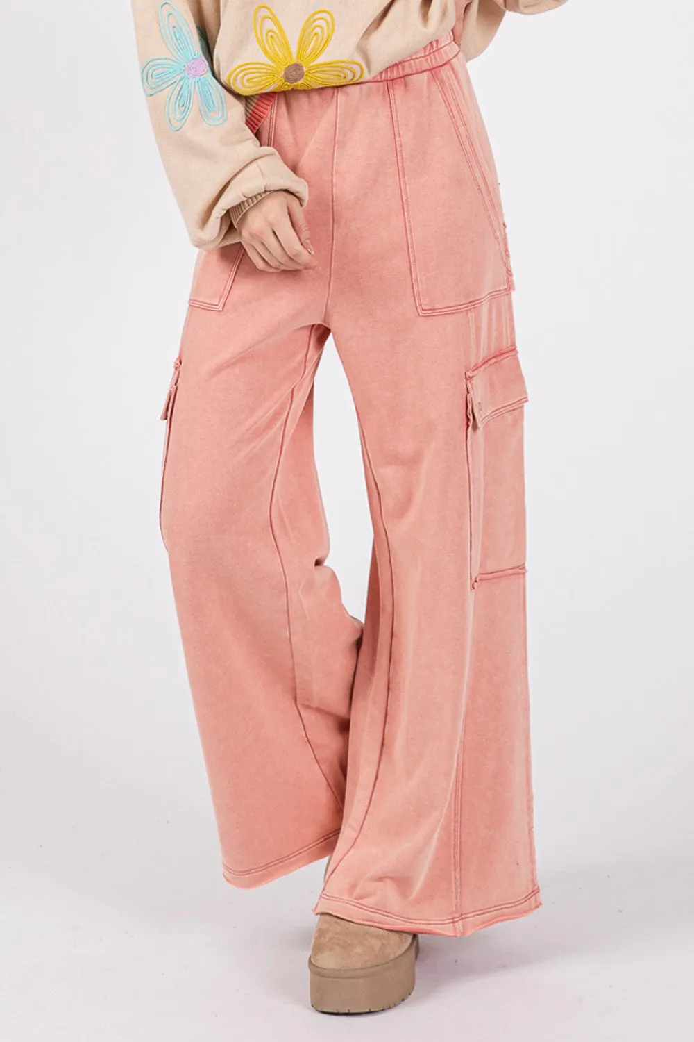 Knit Terry Mineral Wash Wide Leg Pants