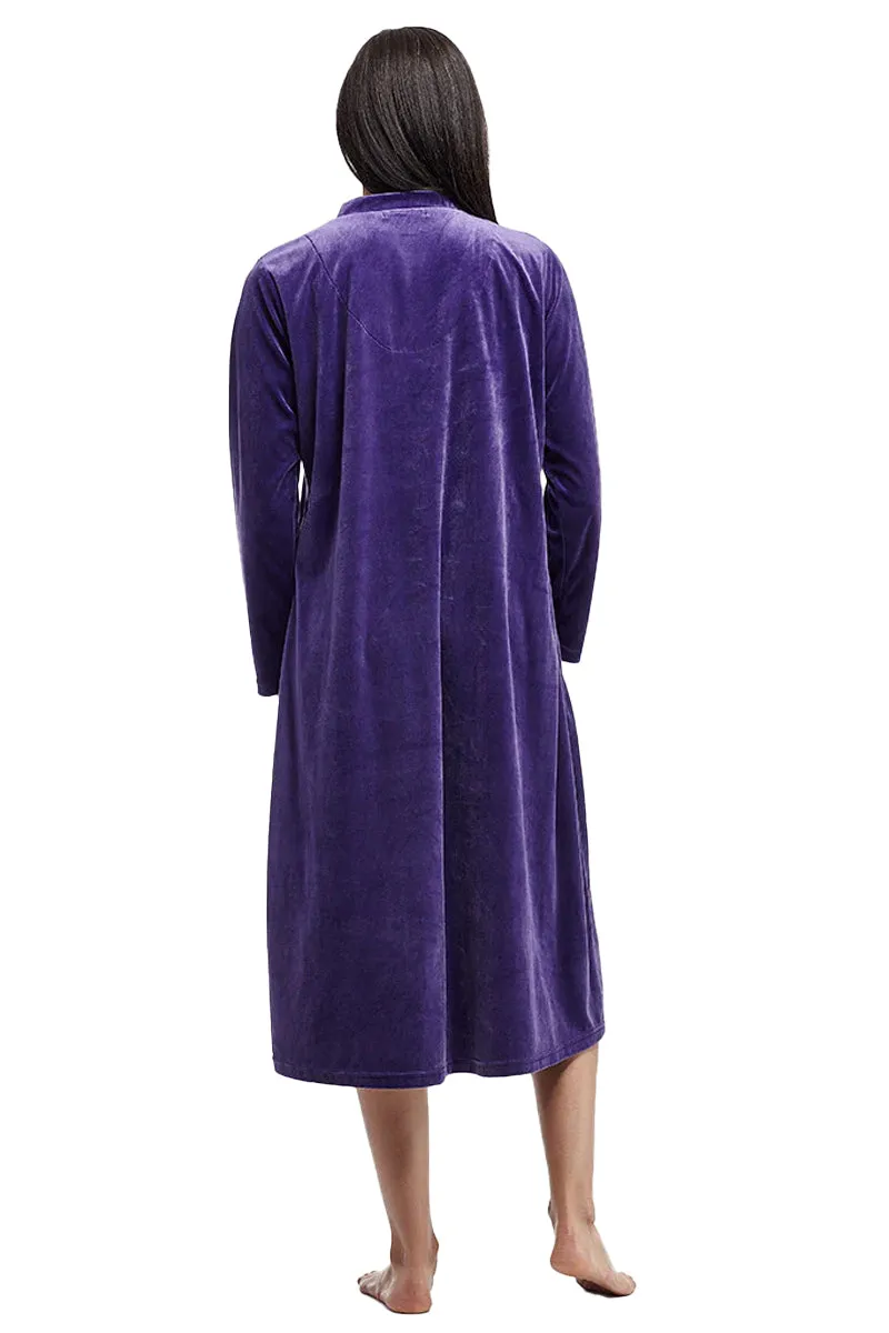 La Cera Long V-Neck Velour Dress