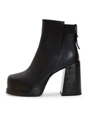 Leather Block Heeled Ankle Boots