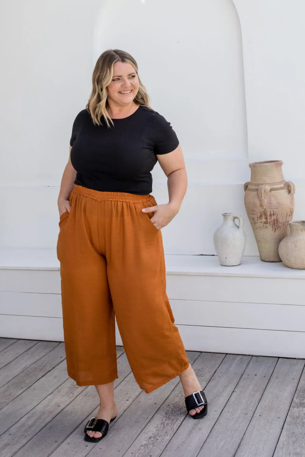 Long Relaxed Fit Pants - Rust