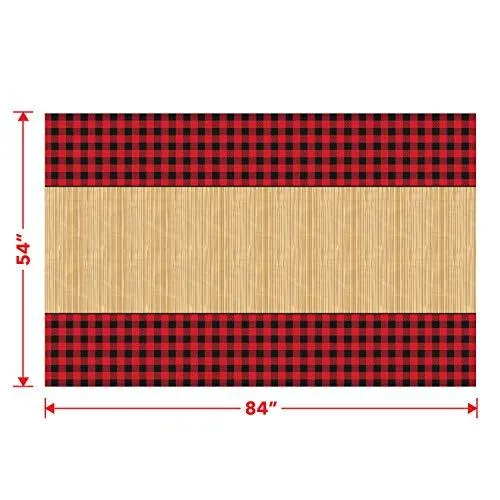 Lumberjack Party Supplies - Red and Black Buffalo Plaid &Wood Plastic Table Cover, 54" x 84" (2 Pack)